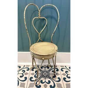 Vintage White Ice Cream Parlor Heart Metal Style Doll Chair or Plant Stand